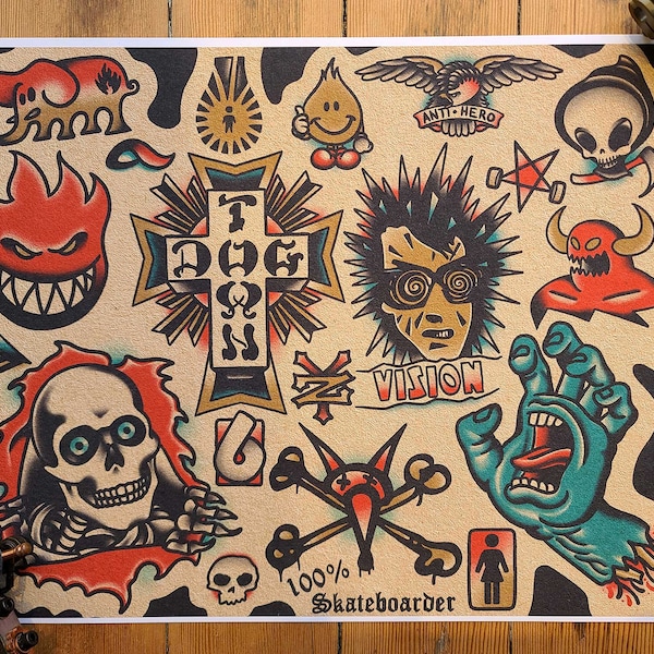 Skater Tattoo Flash Feuille