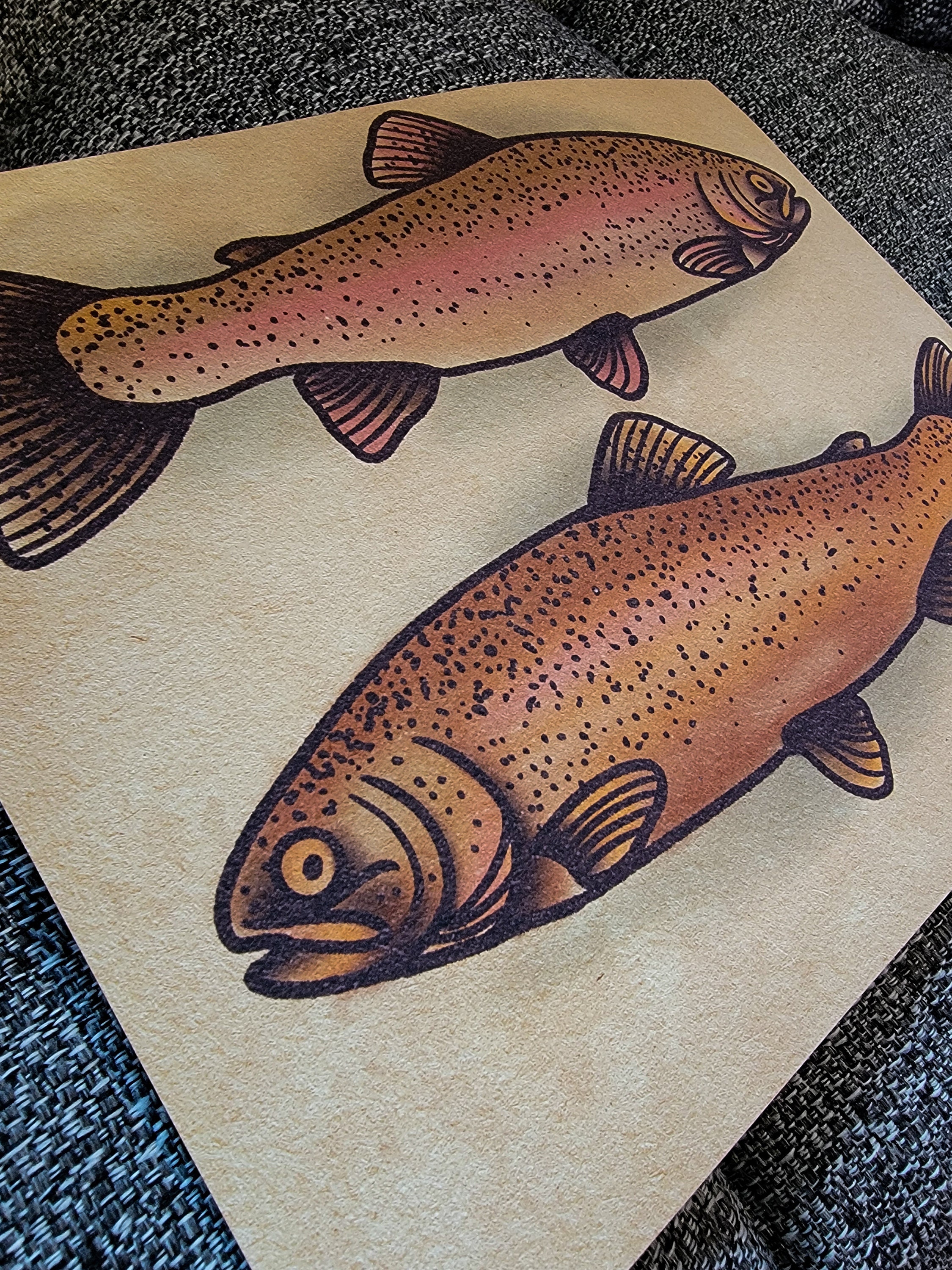 Rainbow Trout Brown Trout Fishing Tattoo Flash Print - Etsy