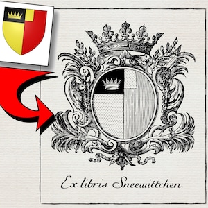 Custom Emblazoned Ex-Libris - 1600&#39;s & 1700&#39;s engraving style - Coat of Arms - baroque - 17th 18th century - bookplate - coat of arms - exlibris