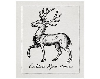 Custom Deer Ex-Libris - Stag - Hart - 1600's & 1700's engraving style - baroque - 17th 18th century - bookplate - exlibris - Antlers