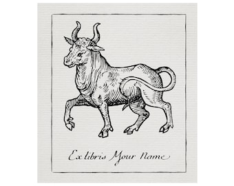 Custom Bull Ex-Libris - Os - Stier - Gravurestijl uit de 17e en 18e eeuw - barok - 17e 18e eeuw - exlibris - Rundvlees - Steer