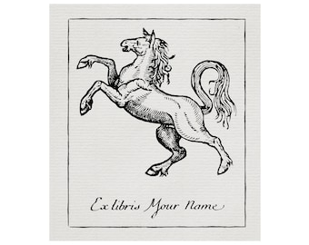 Aangepast paard Ex-Libris - Prancer - Hengst - Gravurestijl uit de 17e en 18e eeuw - barok - 17e 18e eeuw - exlibris - Pony