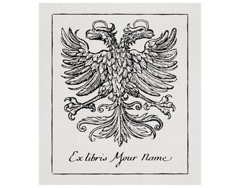 Custom Double-headed Eagle Ex-Libris - 1600's & 1700's engraving style - baroque - 17th 18th century - bookplate - exlibris - Roman Empire