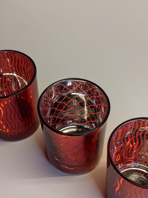 Contemporary Candle Holder Cups Red With Silver Lining Etsy