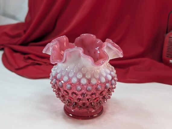 フェントン ホブネイル クランベリー オパールセント ランプスタンド