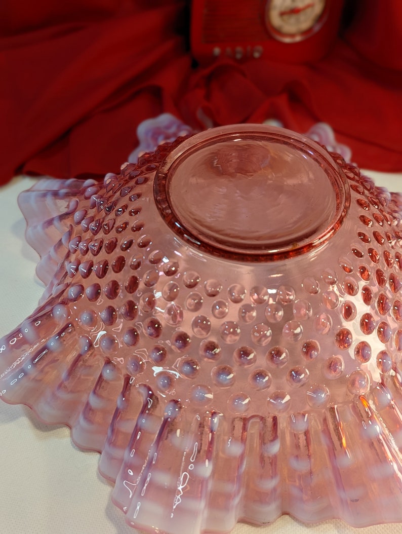 Fenton Art Glass Bowl Hobnail Cranberry Opalescent 10" Flared Double ...