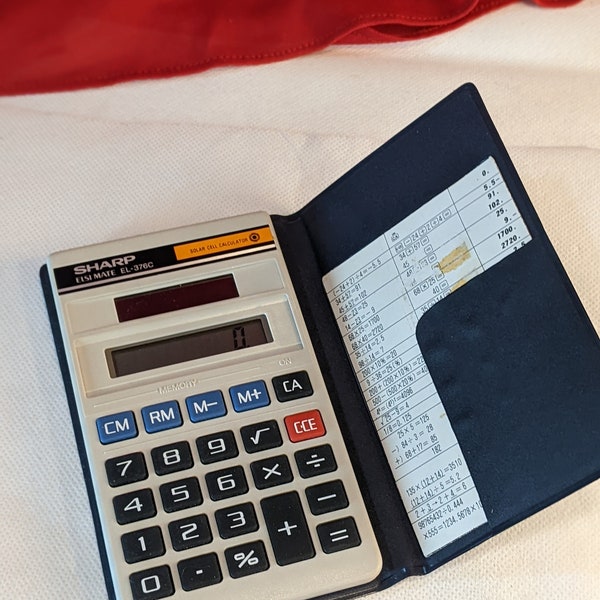 Sharp Pocket Calculator ELSI MATE EL-376C Solar Powered Calculator in Blue Plastic Case Salesman's Calculator