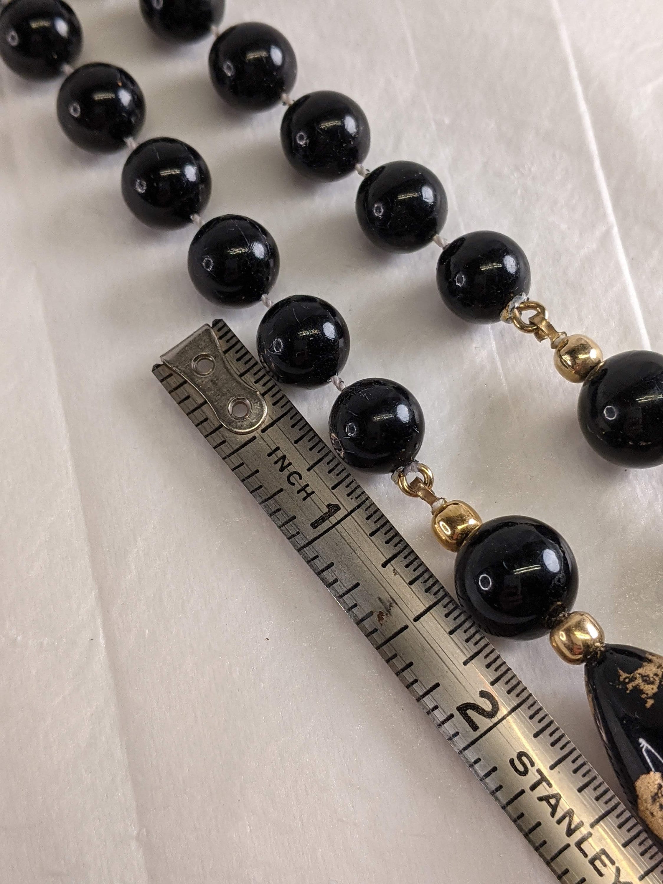Collier Vintage Unique - Perles Dorées & Galets Noirs - Fermoir à Vis - Impeccable
