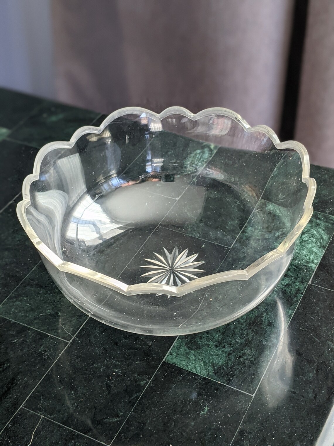 Depression Glass Clear Glass Bowl With Scalloped Edge and - Etsy
