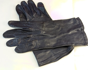 Navy Blue Ladies Leather Gloves Formal Winter Unlined Soft Leather Ladies Accessory