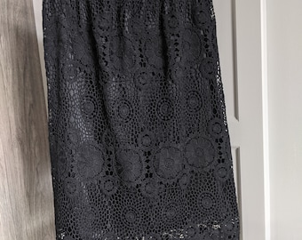Vintage Spitzen Rock Damen schwarz unterfüttert