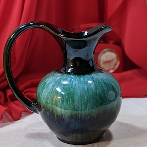 Blue Mountain Pottery stylized jug art pottery Canadian pottery BMP blue green drip glaze 1970&#39;s