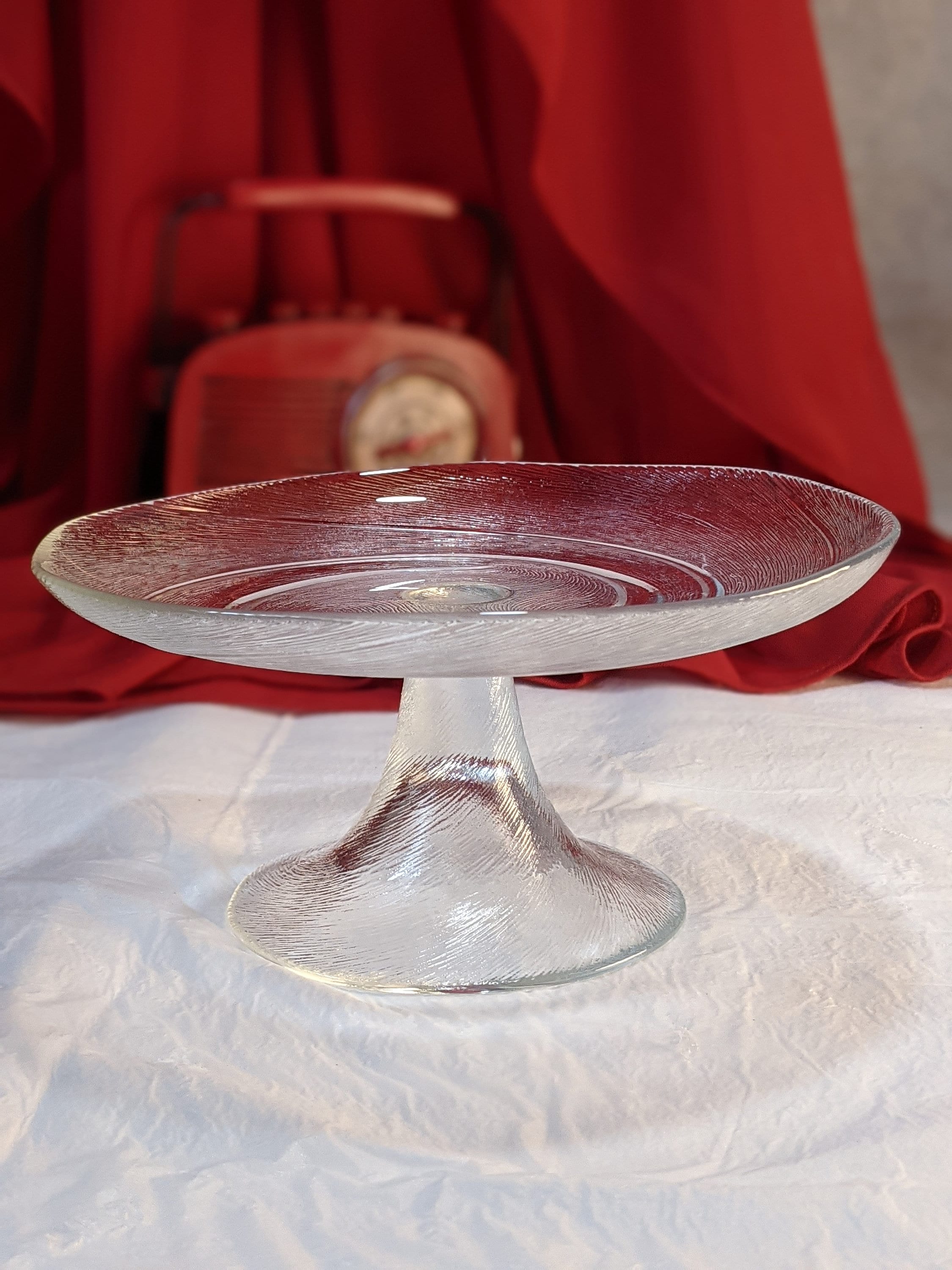 Footed Serving Dish Clear Glass Depression Glass Cake Plate Etsy