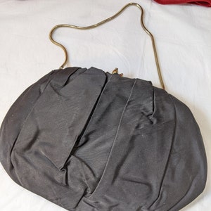 Vintage black satin purse with gold tone chain purse clutch evening bag with change purse and mirror classic handbag