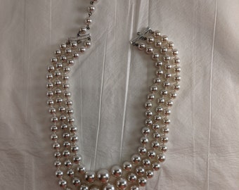Faux Pearl Triple Strand Necklace, Costume Jewelry
