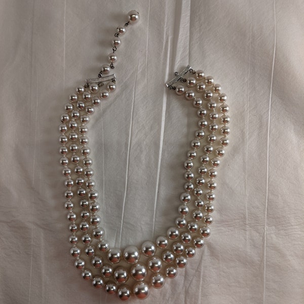 costume jewelry Faux pearl triple string necklace, 14" Costume Jewelry