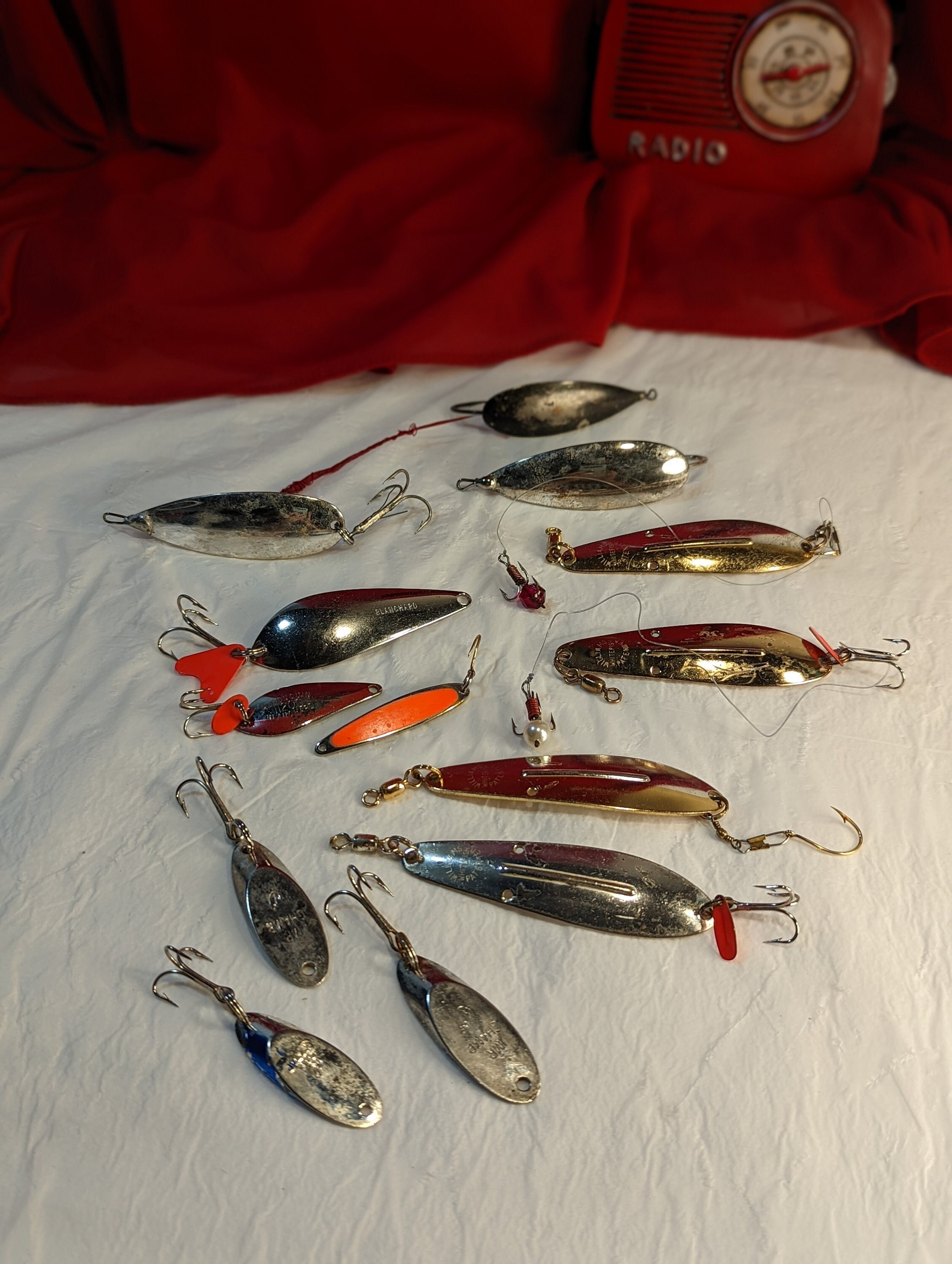 Vintage Fishing Lures Set of 13 Pieces Mr. Champ Johnson Silver Minnow  Williams Whitefish Blanchard Fishing Takle 