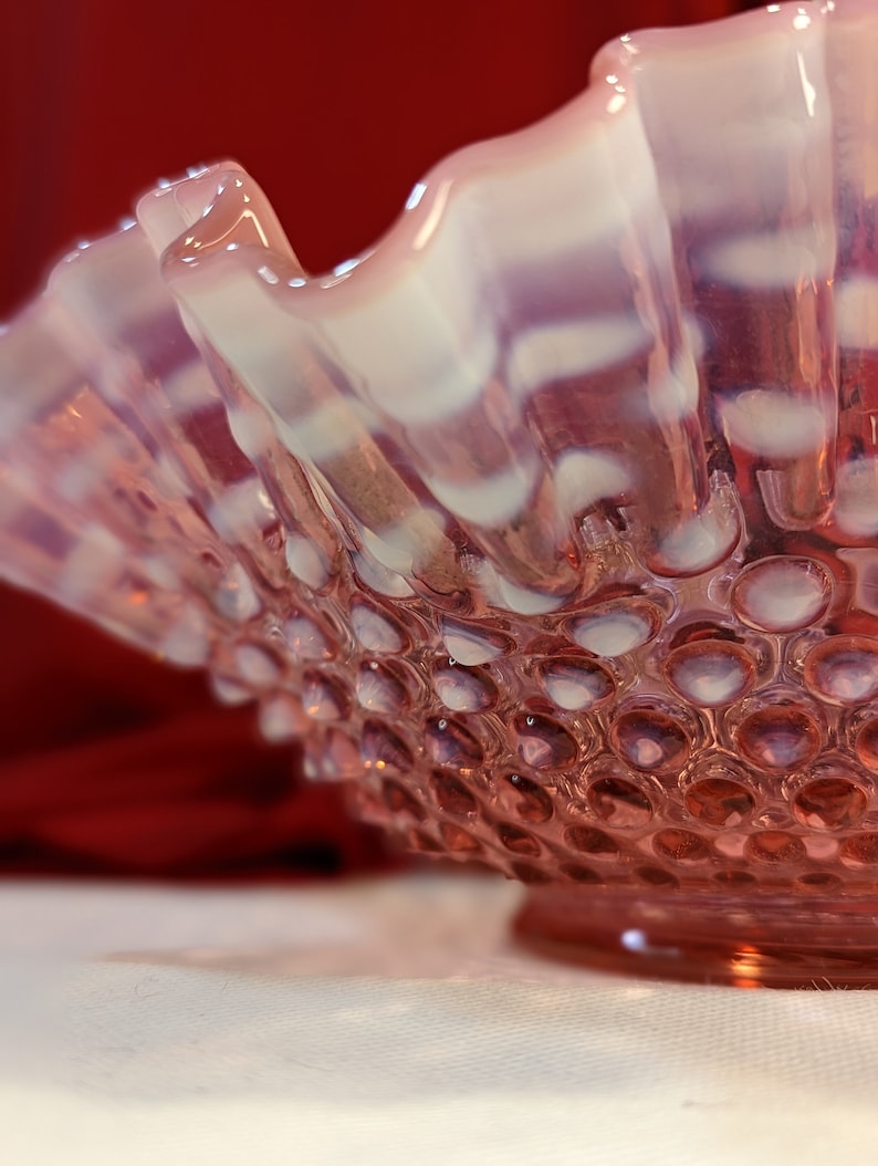 Fenton Art Glass Bowl Hobnail Cranberry Opalescent 10" Flared Double ...