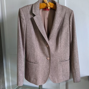 Giacca da ufficio vintage da donna, color talpa, con bottoni