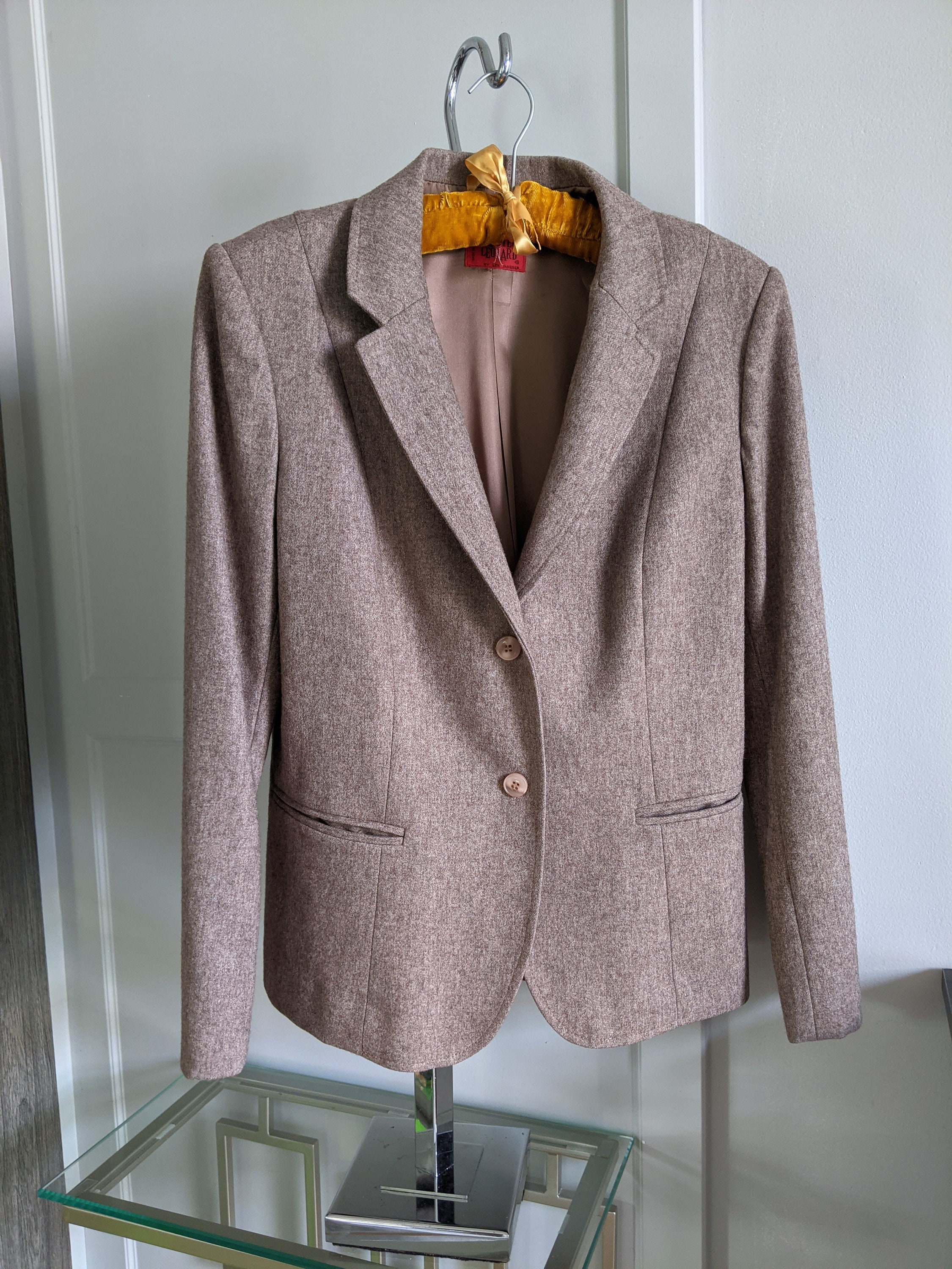 Vintage Damen Blazer Büro Anzugjacke, taupe, Knopf