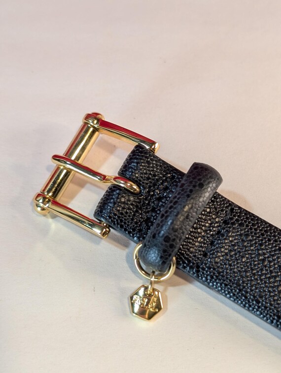 RLL Ralph Lauren Black Leather Belt with Gold Buckle Logo Reversible Pebbled Wide Belt main image 3