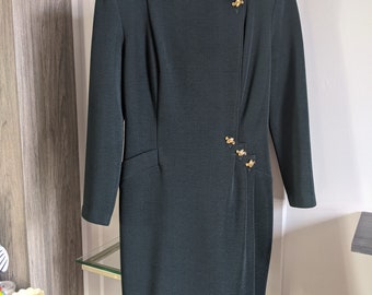 vintage dark green dress, knee length wrap