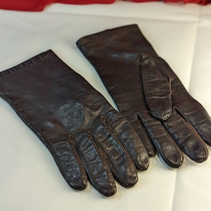 Guantes de cuero para mujer, estilo vintage, marrón espresso, de cuero suave, cosidos a mano, forrados, para invierno, para uso formal en exteriores
