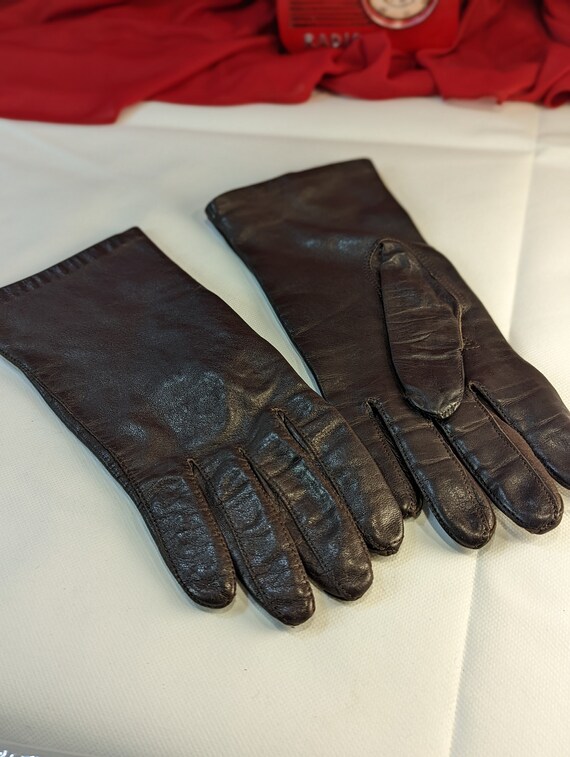 Ladies Leather Gloves Vintage Espresso Brown Soft Lea… Gem