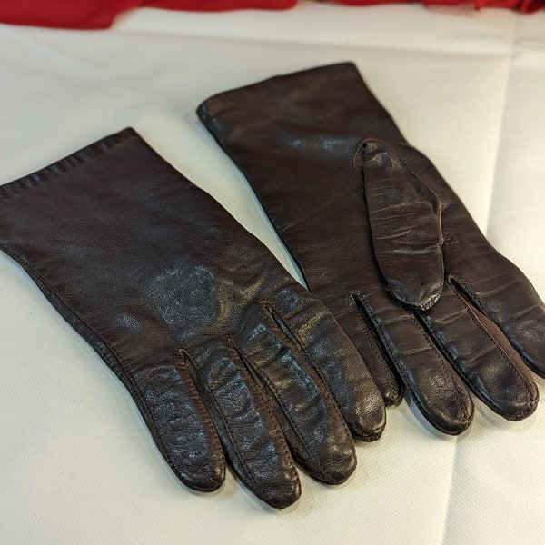 Ladies Leather Gloves Vintage Espresso Brown Soft Leather Hand Stitched Lined Winter Gloves Formal Ladies Wear Outdoor