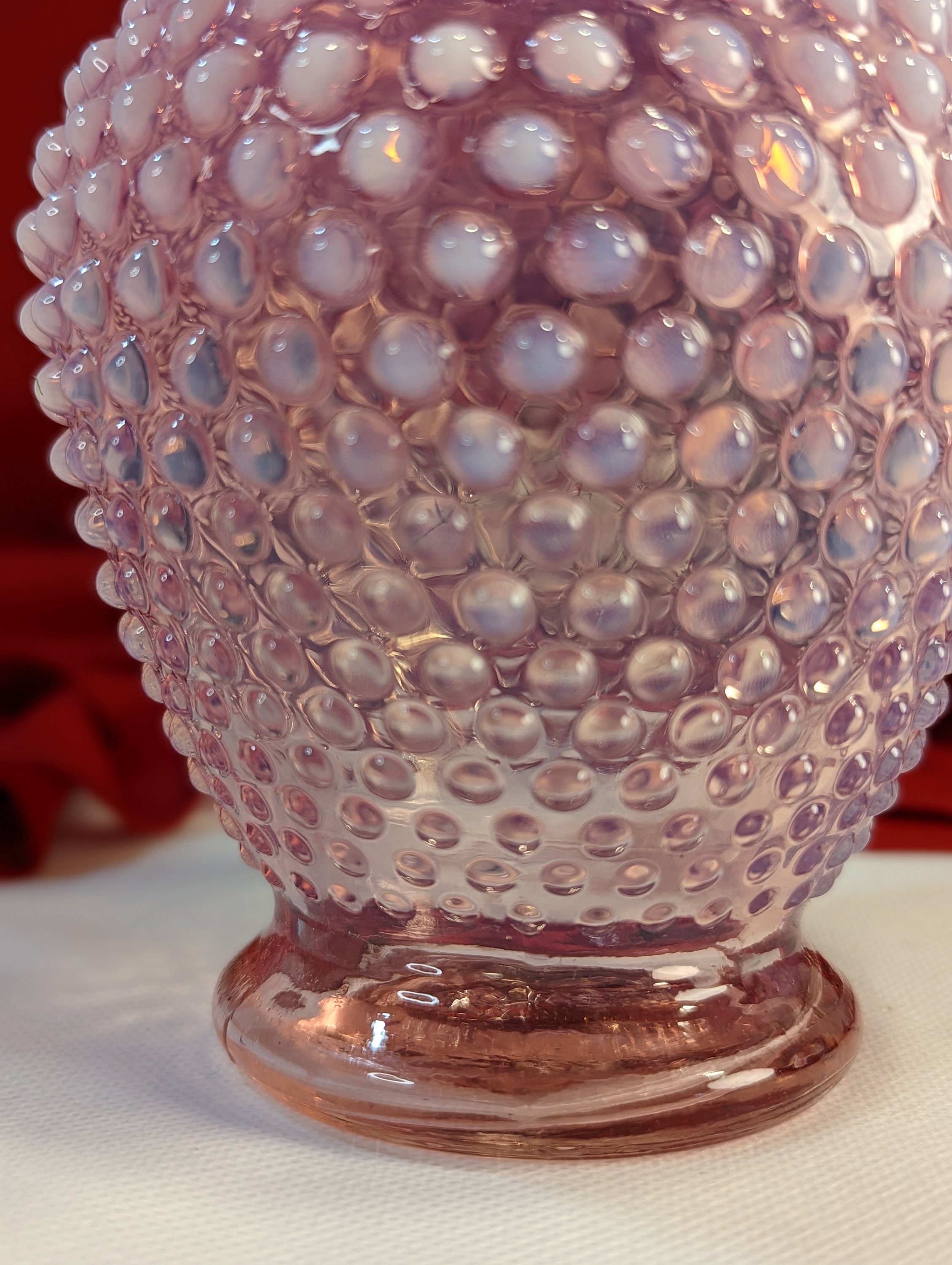 Fenton Art Glass Pink Opalescent Hobnail Ruffle Double Crimp