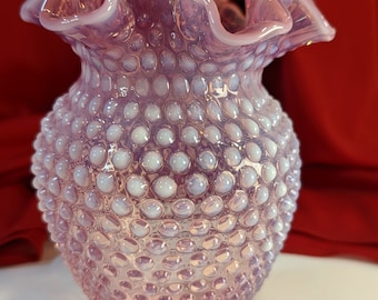 フェントン　クランベリー　オパールセント　ホブネイル　ミニ　フラワーベース フェントン ミニ花瓶 ホブネイル クランベリーガラス オパールセンス 8