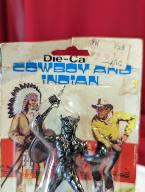 Die-Cast Cowboy and Indian Collectible Vintage Toy Unopened and Unpainted  in Original Package 1960's Indian Figuine Hong Kong