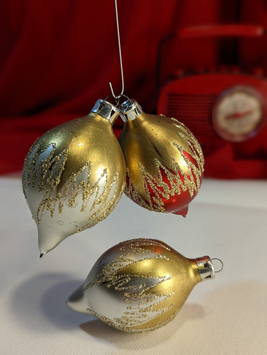 Vintage Hand Blown Glass Christmas Ornaments, Tear Drop Shape, Red Gold ...