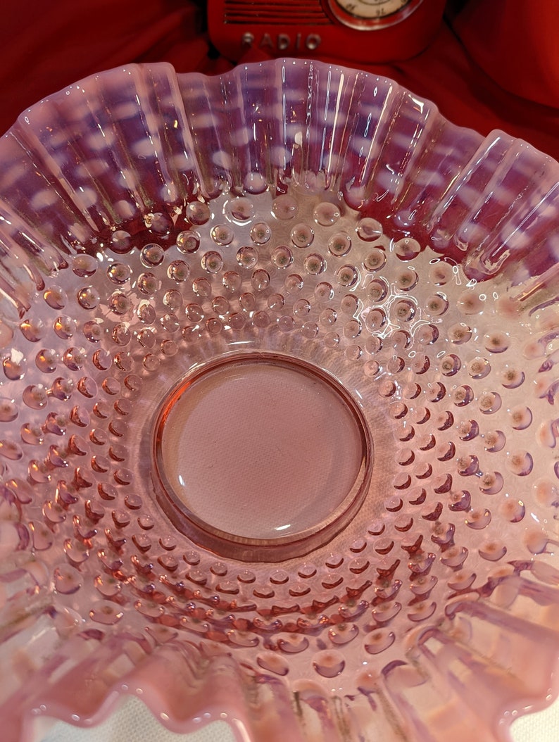 Fenton Art Glass Bowl Hobnail Cranberry Opalescent 10" Flared Double ...
