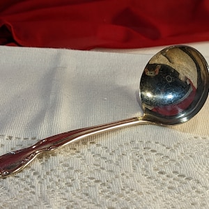 W.A. Rogers I S zilverachtige nevelsaus of jus pollepel 1955 verzilverde serveerlepel vintage collectible zilveren patroon pollepel