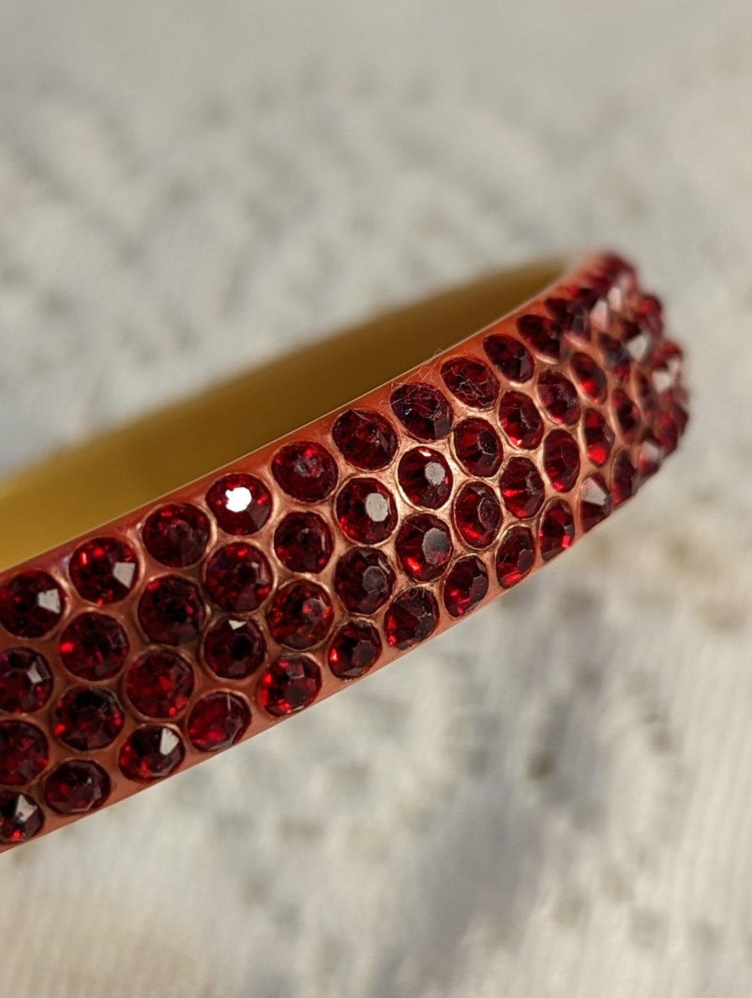 Vintage Celluloid and Rhinestone Bangle Bracelet Red Jewel Encrusted ...