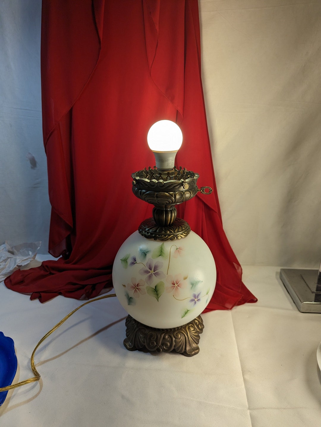 Fenton Art Glass Lamp BASE Only Dreamy Violets Gone With the Wind 2002