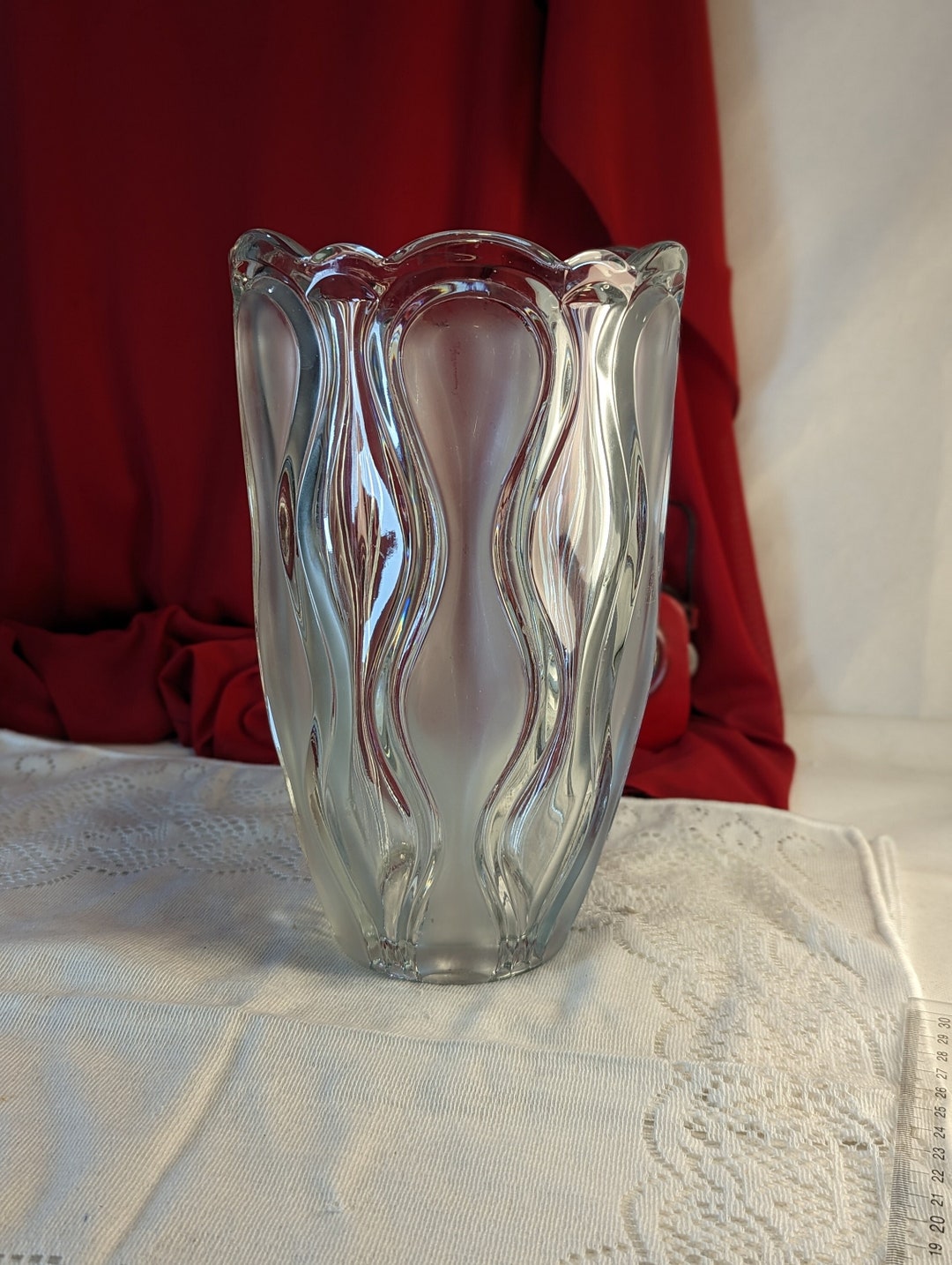Tall Clear Depression Glass Vase With Frosted Accents Pressed Glass