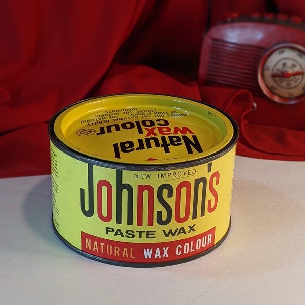 Johnson's Paste Wax Vintage Tin New Improved Natural Wax COlour Used 1/2 full 5" Round Collectible Home Improvement Decor 1 Pound Net Weight