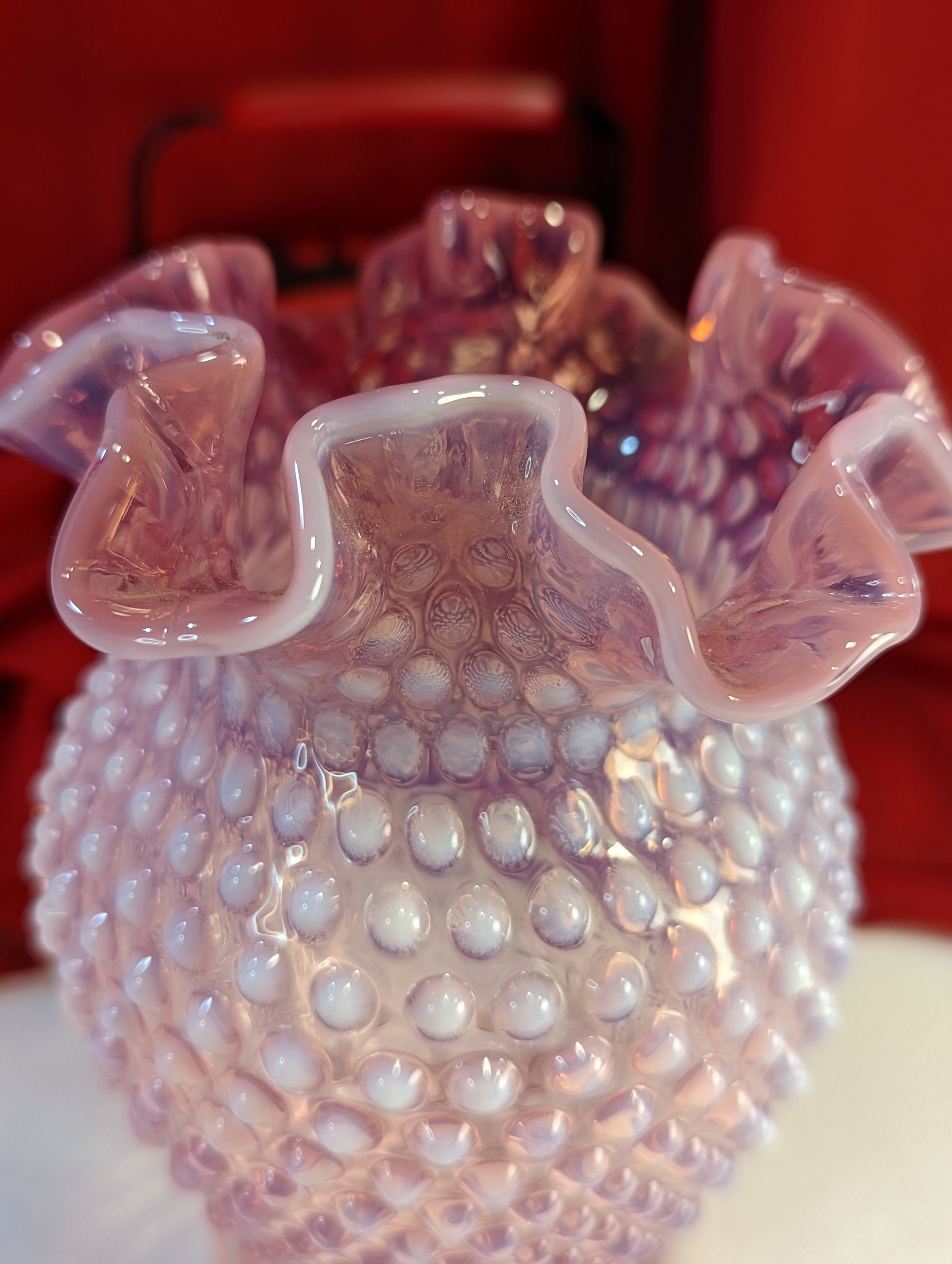 フェントン　ウランガラス　ヴァセリン　ホブネイルオパルセント　ラージフリルボウル フェントン ウランガラス ヴァセリン ホブネイルオパルセント ラージ