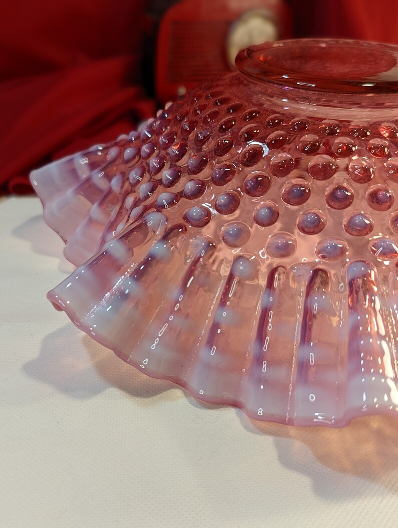 Fenton Art Glass Bowl Hobnail Cranberry Opalescent 10" Flared Double ...