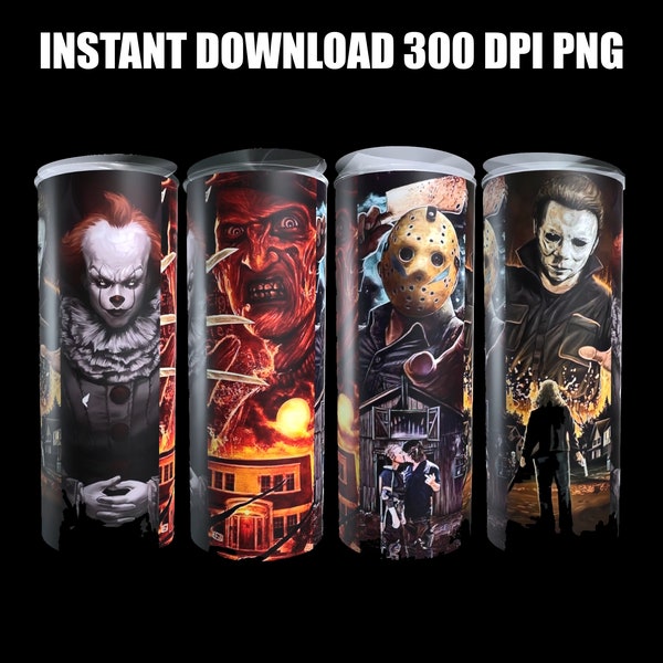 Digital Download Horror / Halloween  20 oz Skinny  Tumbler Wrap Sublimation Design Sublimation PNG Designs Instant Download