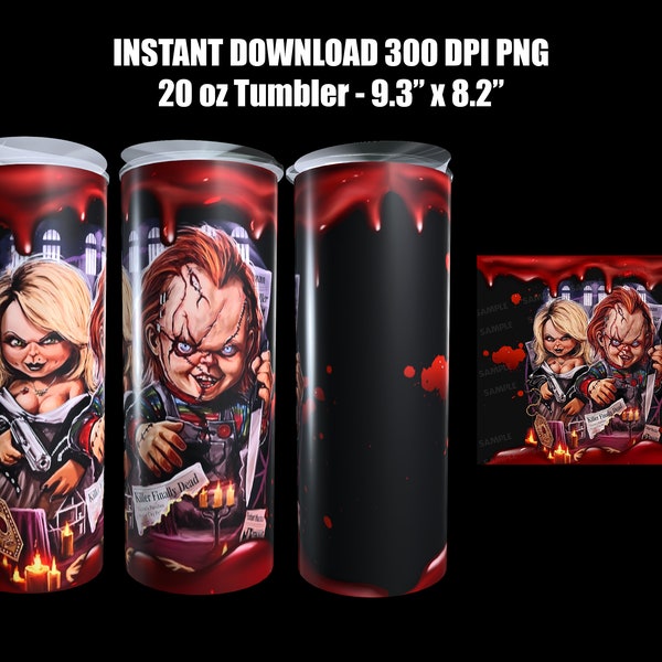 Chucky Digital Download Horror / Halloween  20 oz Skinny  Tumbler Wrap Sublimation JPG Design Sublimation PNG Designs Instant Download