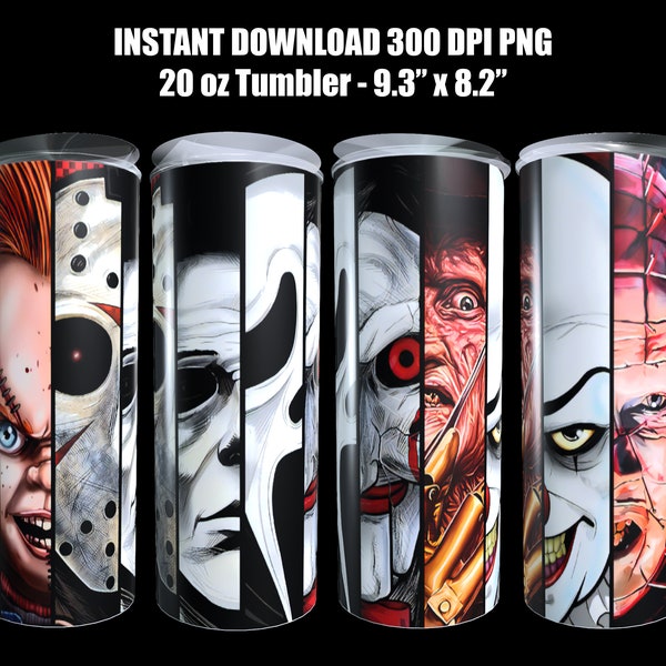 Horror Character / Halloween -20 oz Skinny  Tumbler Wrap Sublimation Design  PNG Designs  Straight  Tumbler Digital Download