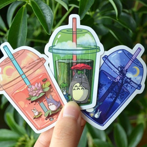 Totoro Bubble Tea in 3 flavors | Waterproof sticker | Vinyl sticker | Die-Cut Sticker | Anime Sticker | Waterbottle sticker | Laptop Sticker