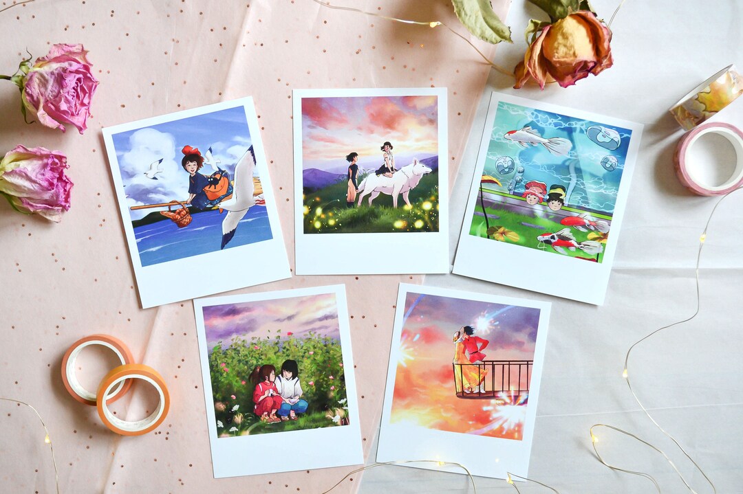 Anime Polaroid Set Polaroid Art Print Anime Polaroids Illustrated Polaroid Print Aesthetic