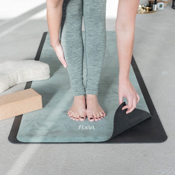 FLXBL Travel Yoga Mat and Luxury Top Layer in one  - Non Slip and Washable - Thin, Light and Foldable - Natural Rubber and 100% Vegan