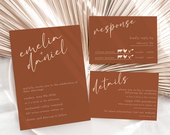 Burnt Orange Wedding Invitation Suite: Terracotta Boho Template (Digital Download)
