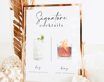 Signature Drinks Sign Template | Signature Cocktail Sign | Bar Menu Sign | His and Hers Bar Sign | Editable Template | Wedding Printables