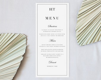 Wedding Menu Template Printable Wedding Reception Minimalist Template Place Card Menu Modern Dinner Menu Card Instant download Templett a100